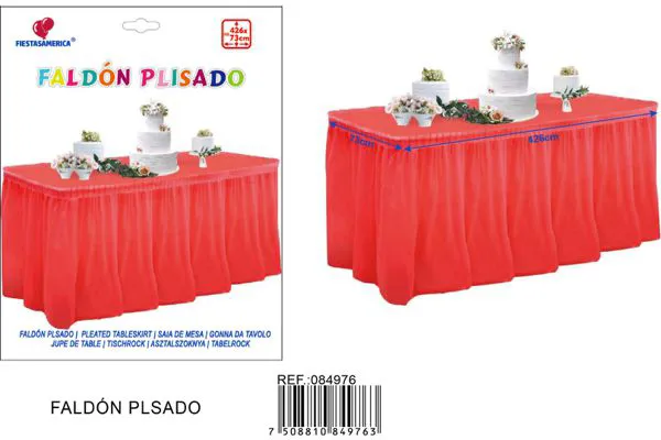 Faldón de mesa de PE biodegradable color rojo, 73x426 cm, grosor 3