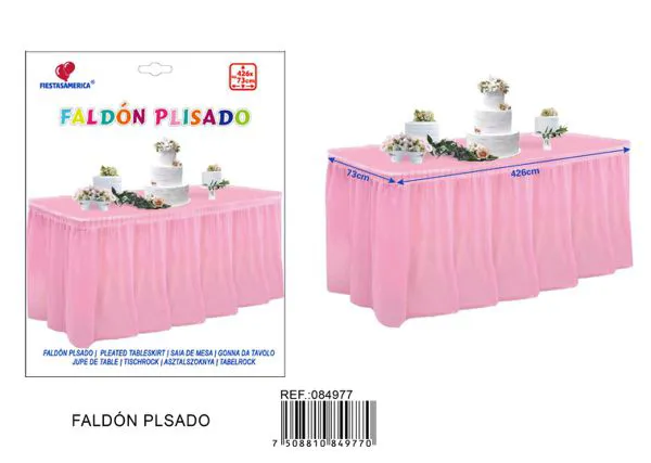 Faldón de mesa de PE biodegradable color rosa claro, 73x426 cm, grosor 3