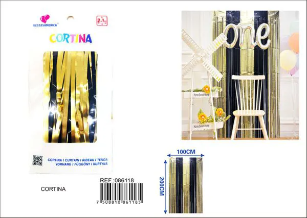 Cortina metálica de lluvia de 1x2 m, grosor 1.6, 5 secciones color mate dorado y negro