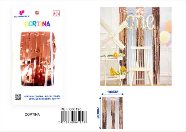 Cortina metálica de lluvia de 1x2 m, grosor 1.6, 5 secciones de colores oro rosa y blanco