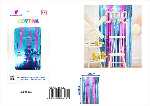 Cortina metálica de lluvia de 1x2 m, grosor 1.6, 5 secciones de colores azul claro y morado claro