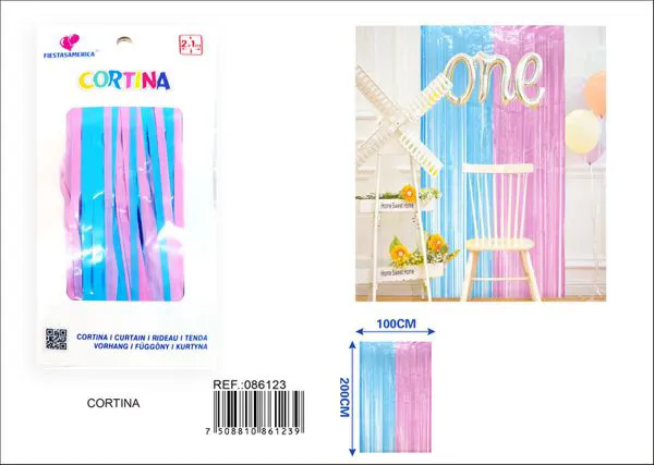 Cortina metálica de lluvia de 1x2 m, grosor 1.6, 2 secciones color macaron azul claro y rosa fuerte