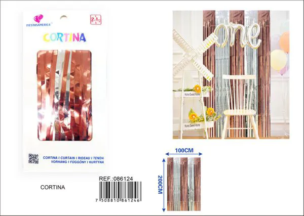 Cortina metálica de lluvia de 1x2 m, grosor 1.6, 5 secciones de colores oro rosa y plateado