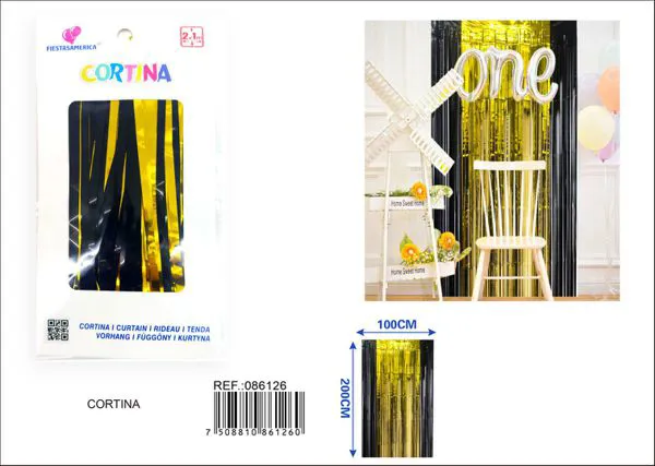 Cortina metálica de lluvia de 1x2 m, grosor 1.6, 3 secciones de colores negro, dorado y negro