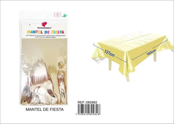 Mantel metalizado de 137x183 cm, color dorado champán
