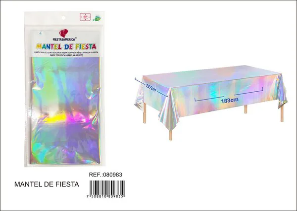 Mantel metalizado de 137x183 cm, holográfico arcoíris