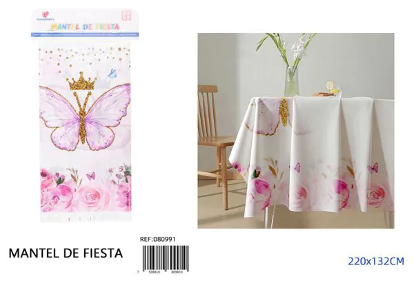 Mantel impreso diseño de mariposa, 132x220 cm