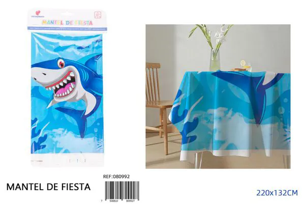 Mantel impreso diseño de tiburón, 132x220 cm