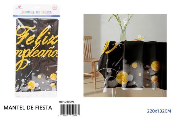 Mantel impreso de cumpleaños en español, 132x220 cm