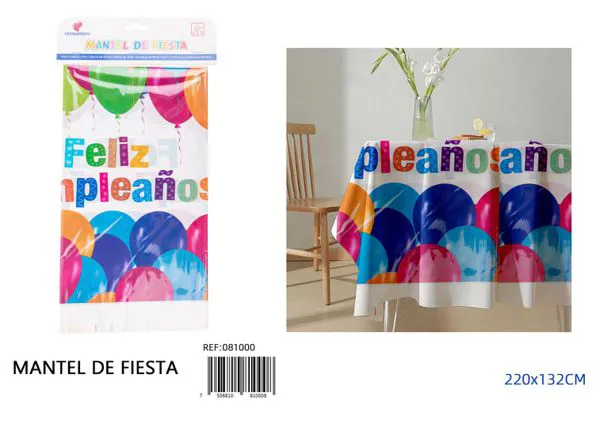 Mantel impreso de cumpleaños en español, 132x220 cm