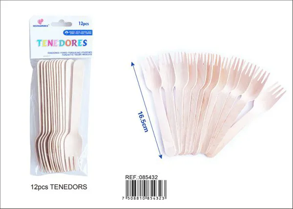 Tenedores de madera, 16 cm, 12 piezas
