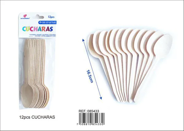 Cucharas de madera, 16 cm, 12 piezas