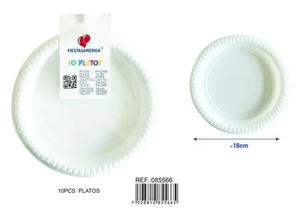 Platos de plástico PS de 7 pulgadas (18 cm), color blanco, 10 piezas
