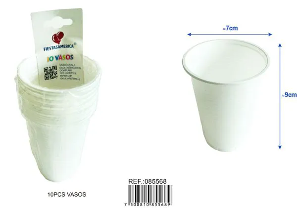 Vasos de plástico PP, 200 ml, color blanco, 10 piezas