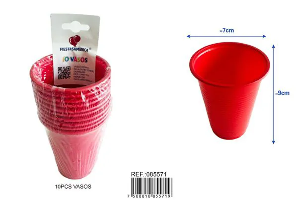 Vasos de plástico PP, 200 ml, color rojo, 10 piezas