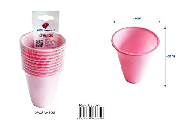 Vasos de plástico PP, 200 ml, color rosa claro, 10 piezas