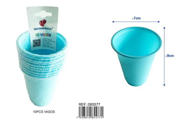 Vasos de plástico PP, 200 ml, color azul claro, 10 piezas