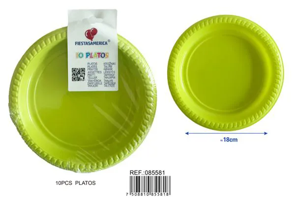 Platos de plástico PS de 7 pulgadas (18 cm), color verde manzana, 10 piezas
