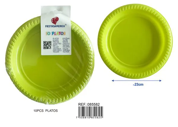 Platos de plástico PS de 9 pulgadas (23 cm), color verde manzana, 10 piezas