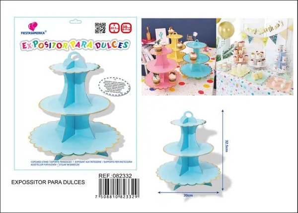 Base para pastel color azul, platos de 18, 24 y 30 cm, altura 32.5 cm