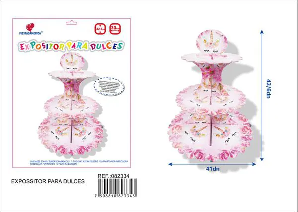 Base para pastel de tres niveles diseño de unicornio