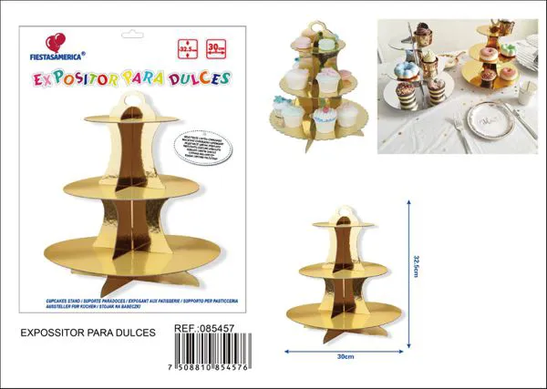 Base para pastel de tres niveles, color dorado