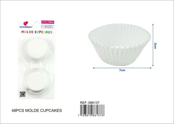 Capacillos de papel para pastel color blanco, 11 cm, 48 piezas