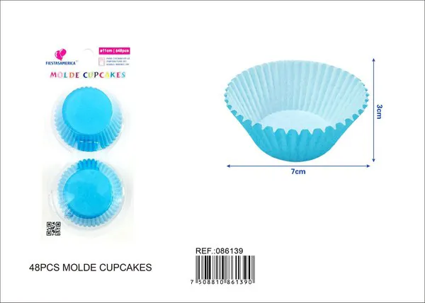 Capacillos de papel para pastel color azul claro, 11 cm, 48 piezas