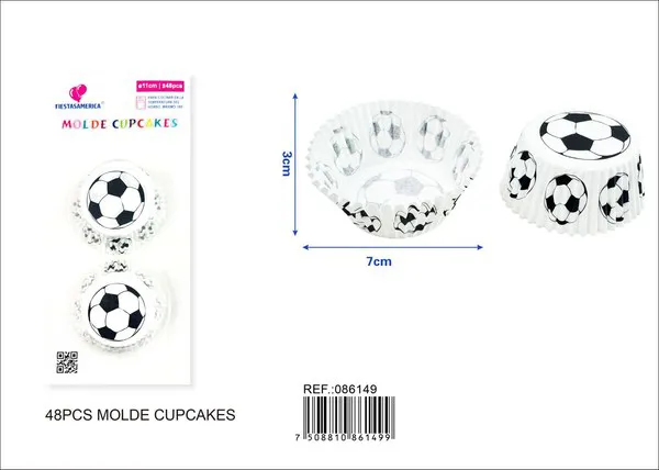 Capacillos de papel para pastel diseño de balón de fútbol, 11 cm, 48 piezas