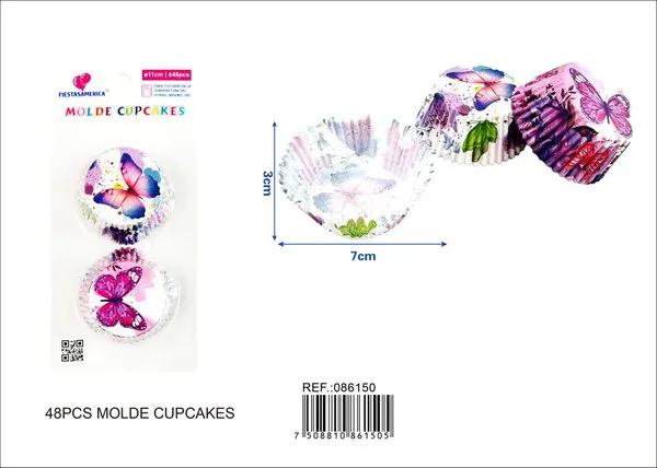 Capacillos de papel para pastel diseño de mariposa, 11 cm, 48 piezas