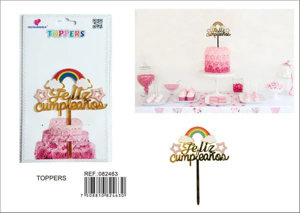 Adorno acrílico para pastel diseño arcoíris en español, 1 pieza
