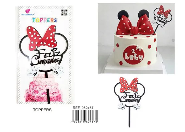 Adorno acrílico para pastel diseño Mickey en español, 1 pieza