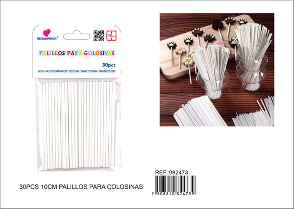 Palillos de papel color blanco, 3x10 cm, 30 piezas