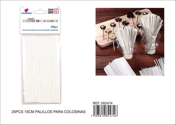 Palillos de papel color blanco, 3x15 cm, 25 piezas
