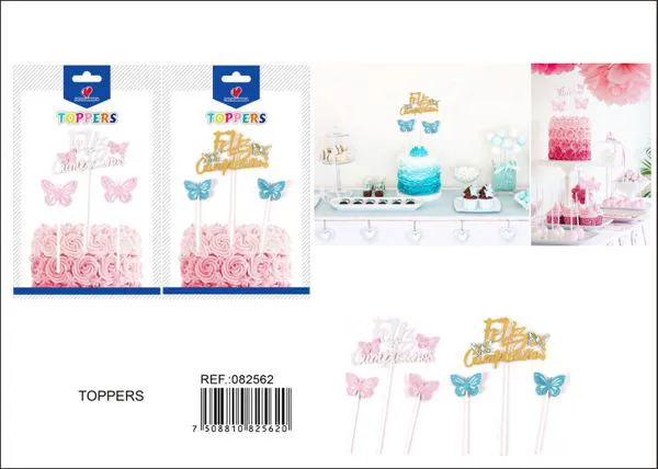 Adornos para pastel de mariposa: 3 piezas base dorada brillante con mariposa plateada y 3 piezas base plateada brillante con mariposa rosa