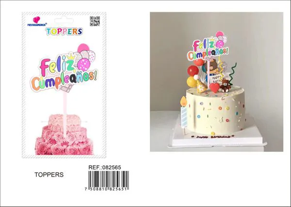 Adorno para pastel "Feliz Cumpleaños" en español, multicolor