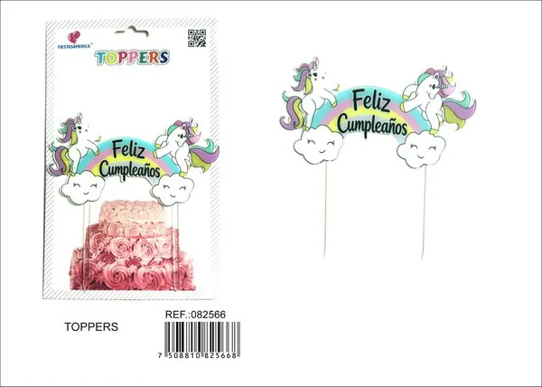 Adorno para pastel "Feliz Cumpleaños" en español, diseño arcoíris