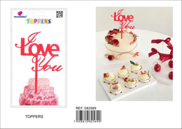 Adorno para pastel "love" color rojo, grosor 9 mm