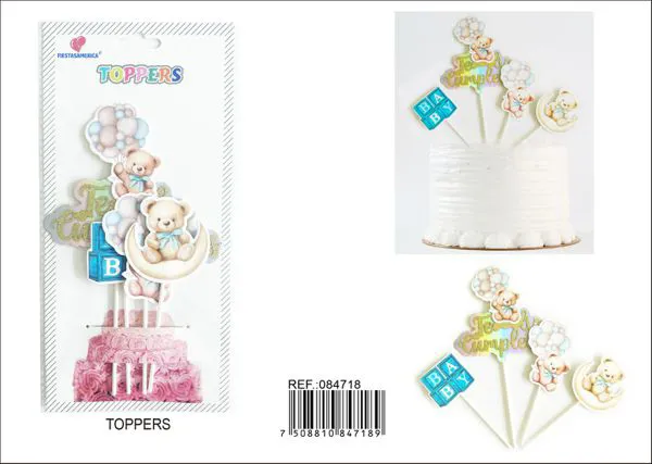 Set de adornos para pastel diseño de osito, 4 piezas