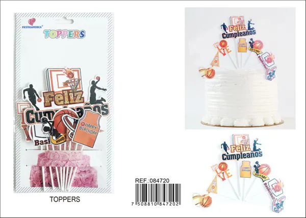 Set de adornos para pastel diseño de baloncesto, 8 piezas