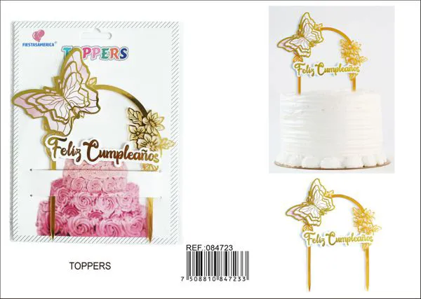 Adorno para pastel de acrílico de mariposa con texto en español, 1 pieza