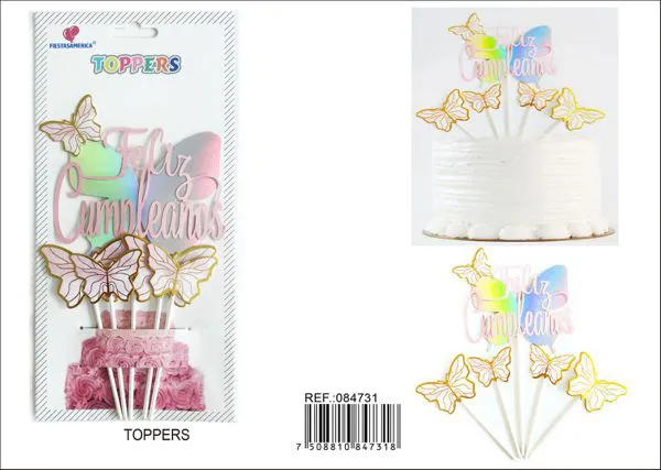 Set de adornos para pastel de mariposa, 5 piezas