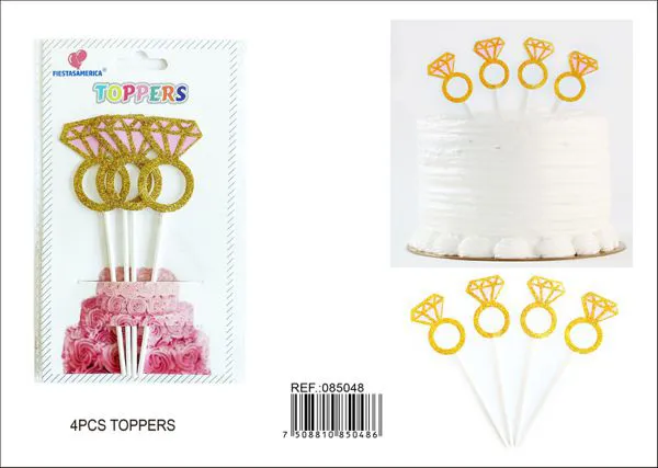 Adorno para pastel de diamante con glitter dorado, 4 piezas