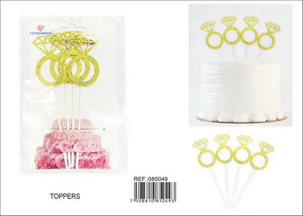 Adorno para pastel de diamante con glitter dorado, 4 piezas