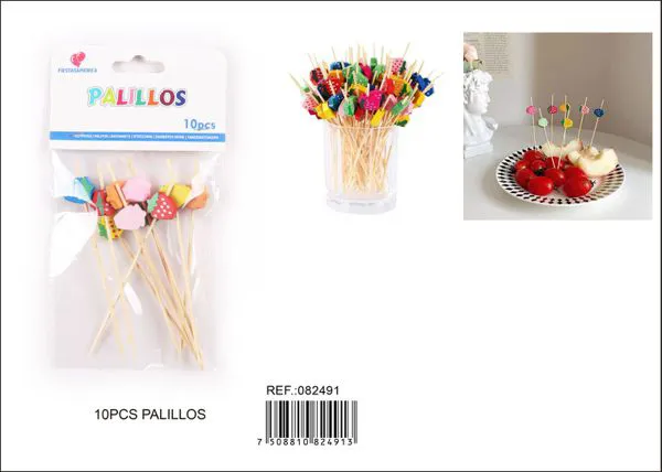 Palillos decorativos de madera con cuentas, diseño de fresa, 10 piezas