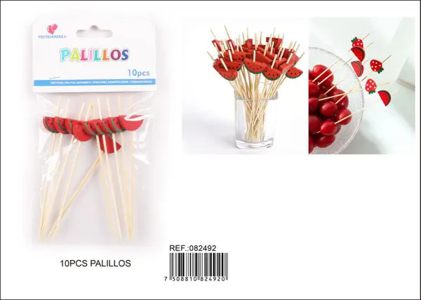 Palillos decorativos de madera con cuentas, diseño de sandía, 10 piezas