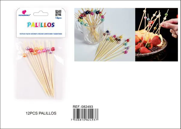 Palillos decorativos redondos, multicolor, 12 piezas