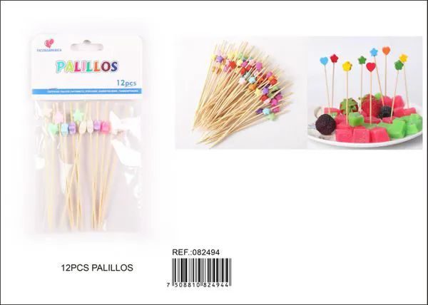 Palillos decorativos en forma de estrella, multicolor, 12 piezas