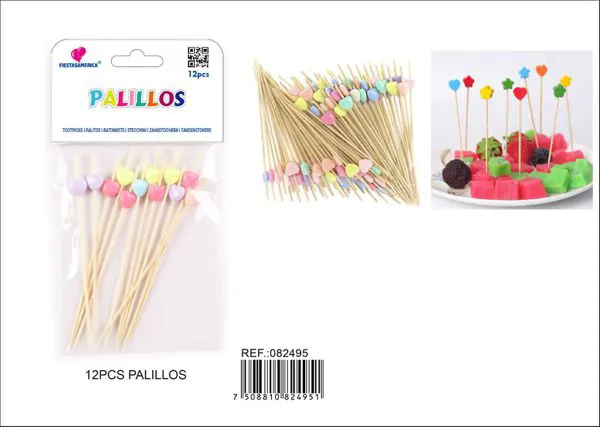 Palillos decorativos en forma de corazón, multicolor, 12 piezas
