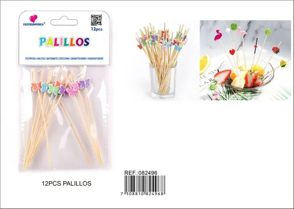 Palillos decorativos en forma de mariposa, multicolor, 12 piezas